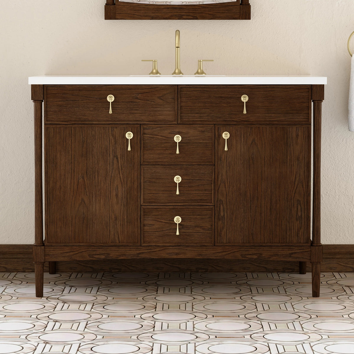 Kinnsden 48" Single Vanity, Sable Oak w/ 3 CM White Zeus Silestone Top