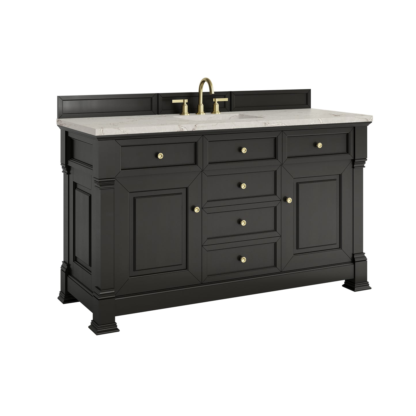 Renovate for Less Atlanta Brookfield 60" Single Vanity, Black Onyx w/ 3 CM Victorian Silver Silestone Top w/ FreePower Wireless Charger