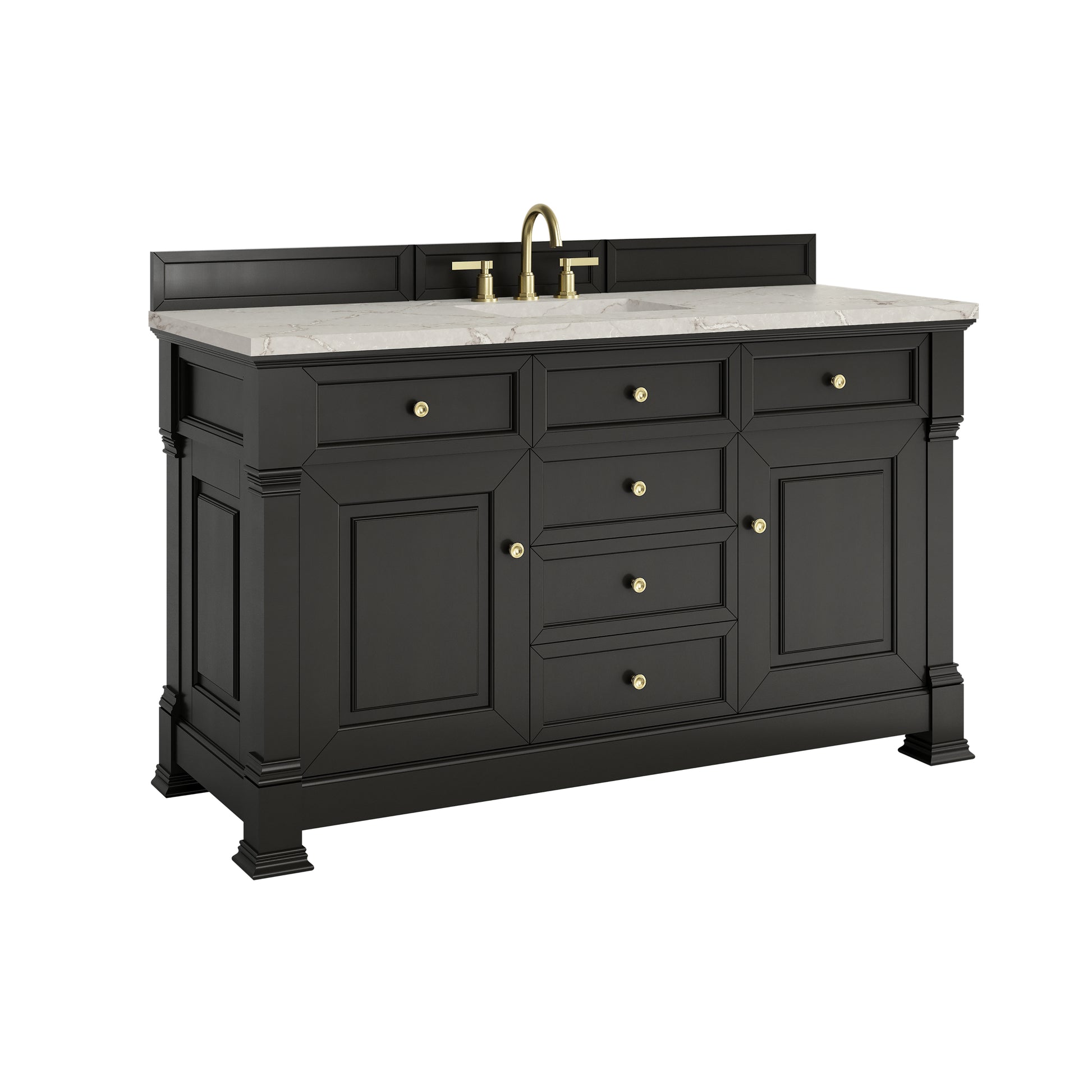 Renovate for Less Atlanta Brookfield 60" Single Vanity, Black Onyx w/ 3 CM Victorian Silver Silestone Top w/ FreePower Wireless Charger