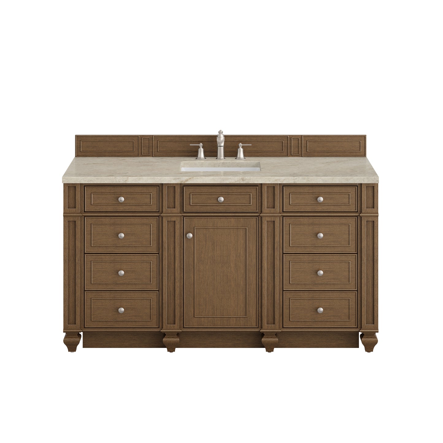 Renovate for Less Atlanta Bristol 60" Single Vanity, Saddle Brown, w/ 3 CM Tajnar Eclos Top