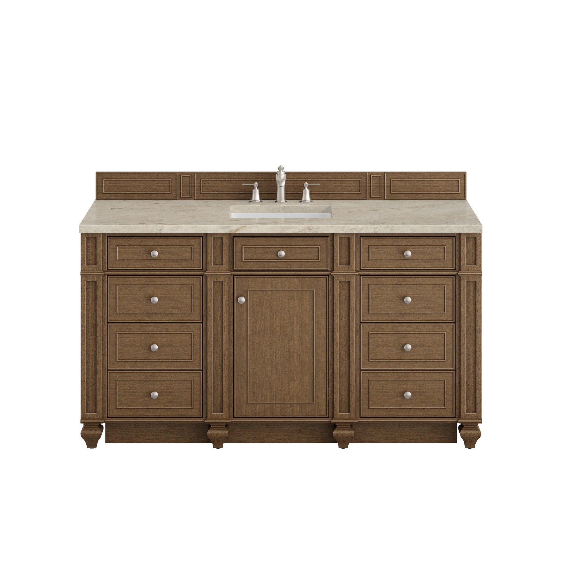 Renovate for Less Atlanta Bristol 60" Single Vanity, Saddle Brown, w/ 3 CM Tajnar Eclos Top