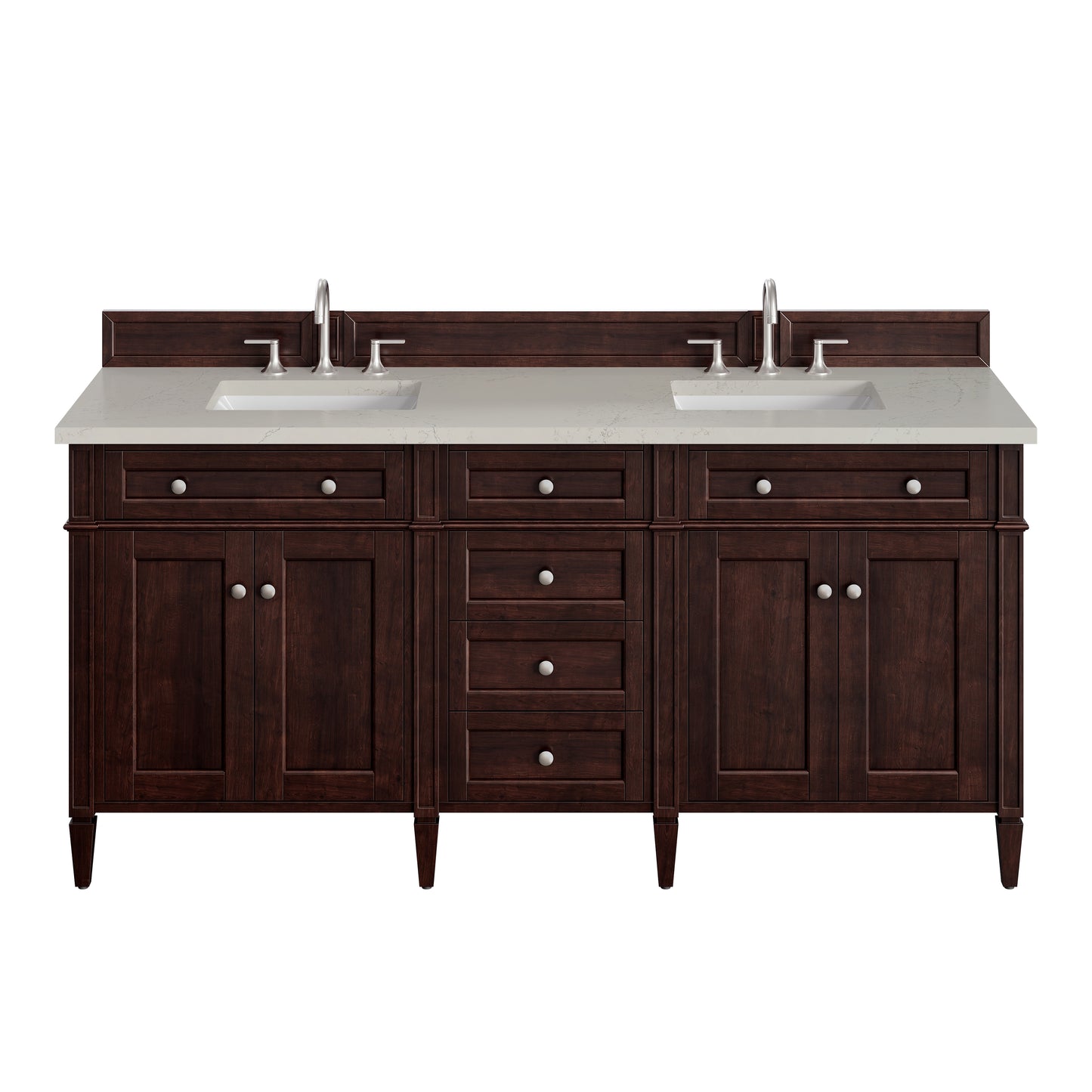 Renovate for Less Atlanta Brittany 72" Double Vanity, Burnished Mahogany, w/ 3 CM Siberian Silestone Top w/FreePower Wireless Charger