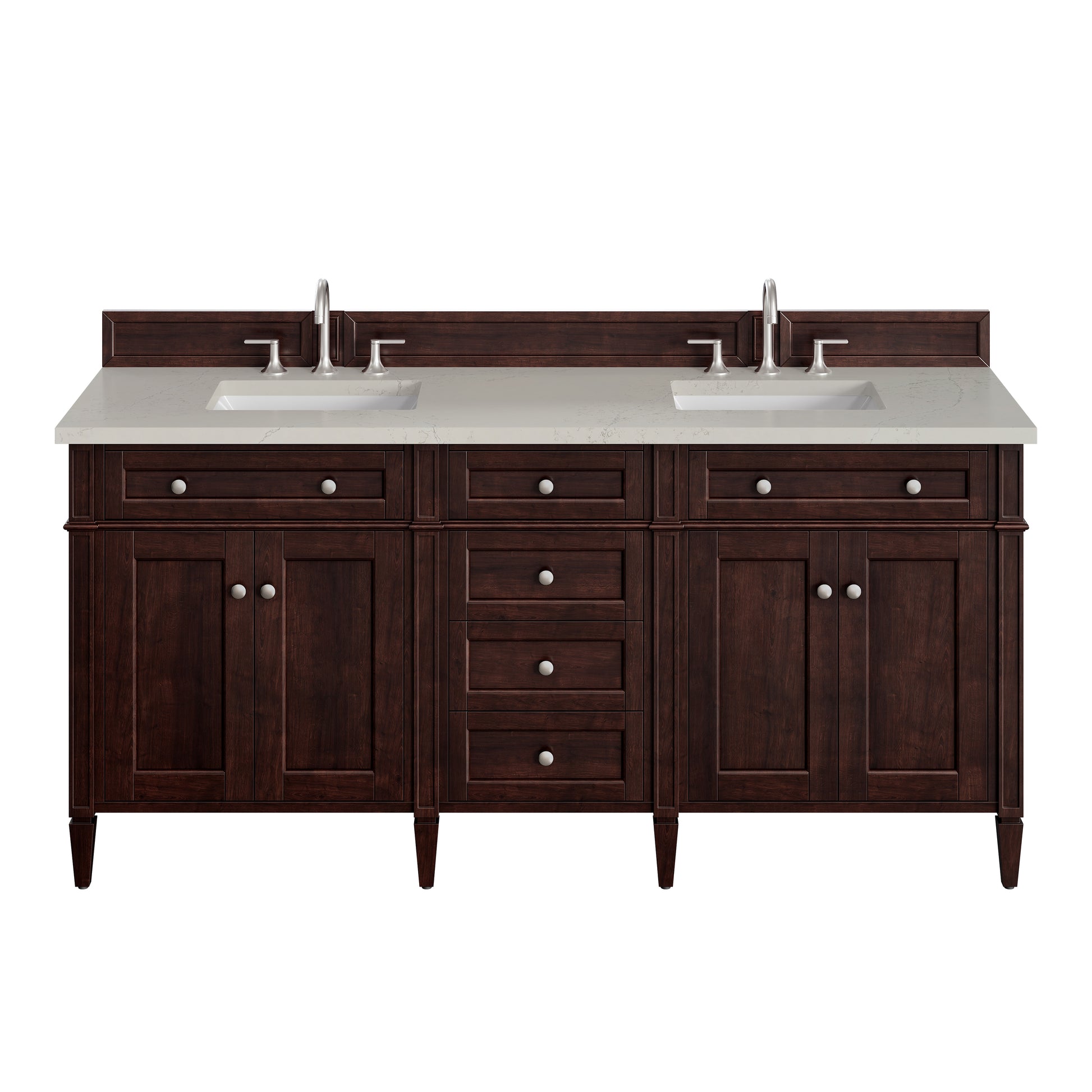 Renovate for Less Atlanta Brittany 72" Double Vanity, Burnished Mahogany, w/ 3 CM Siberian Silestone Top w/FreePower Wireless Charger