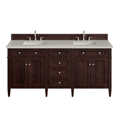 Brittany 72" Double Vanity, Burnished Mahogany, w/ 3 CM Siberian Silestone Top w/FreePower Wireless Charger