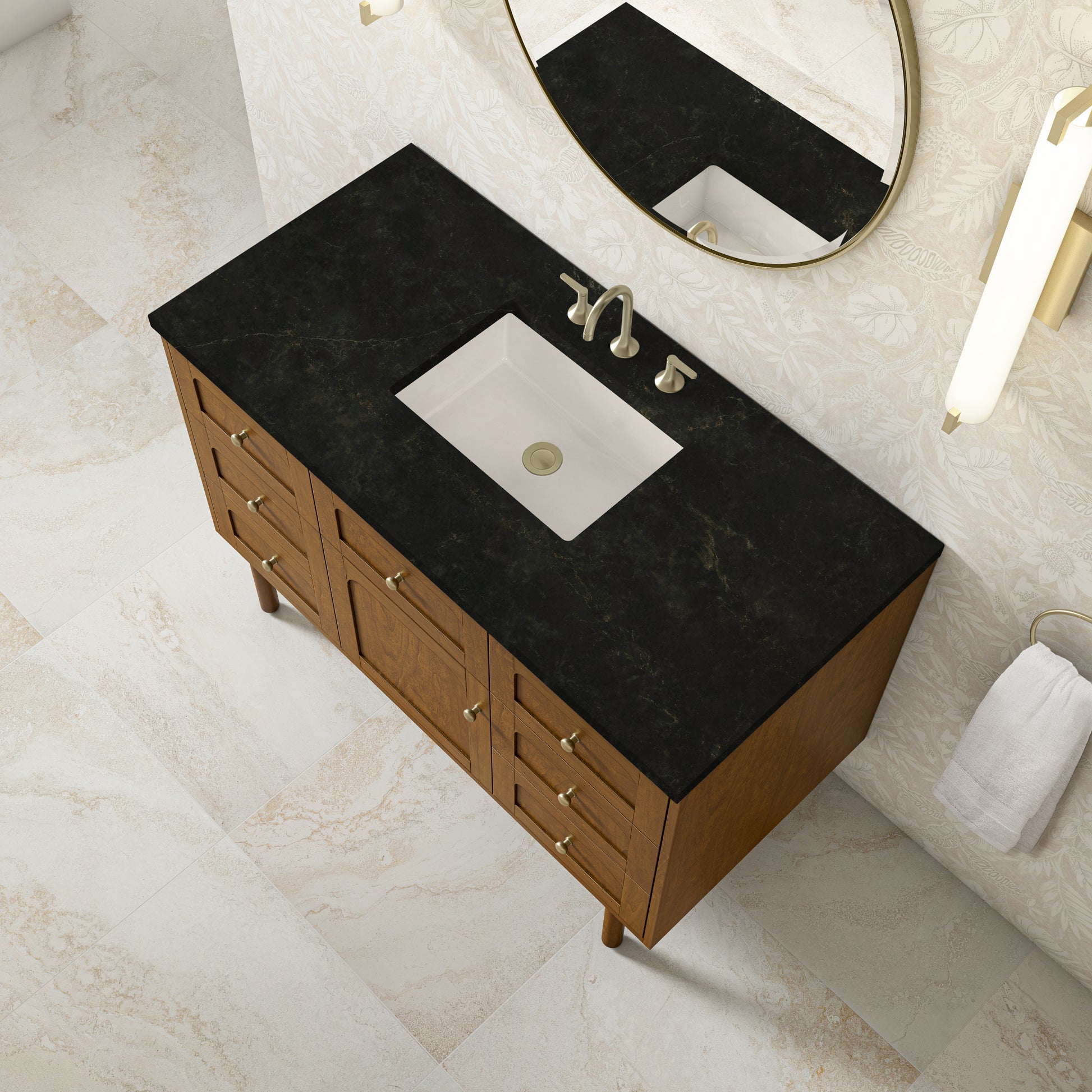 Renovate for Less Atlanta Laurent 48" Single Vanity, Honey Oak w/ 3 CM Phantome Eclos Top