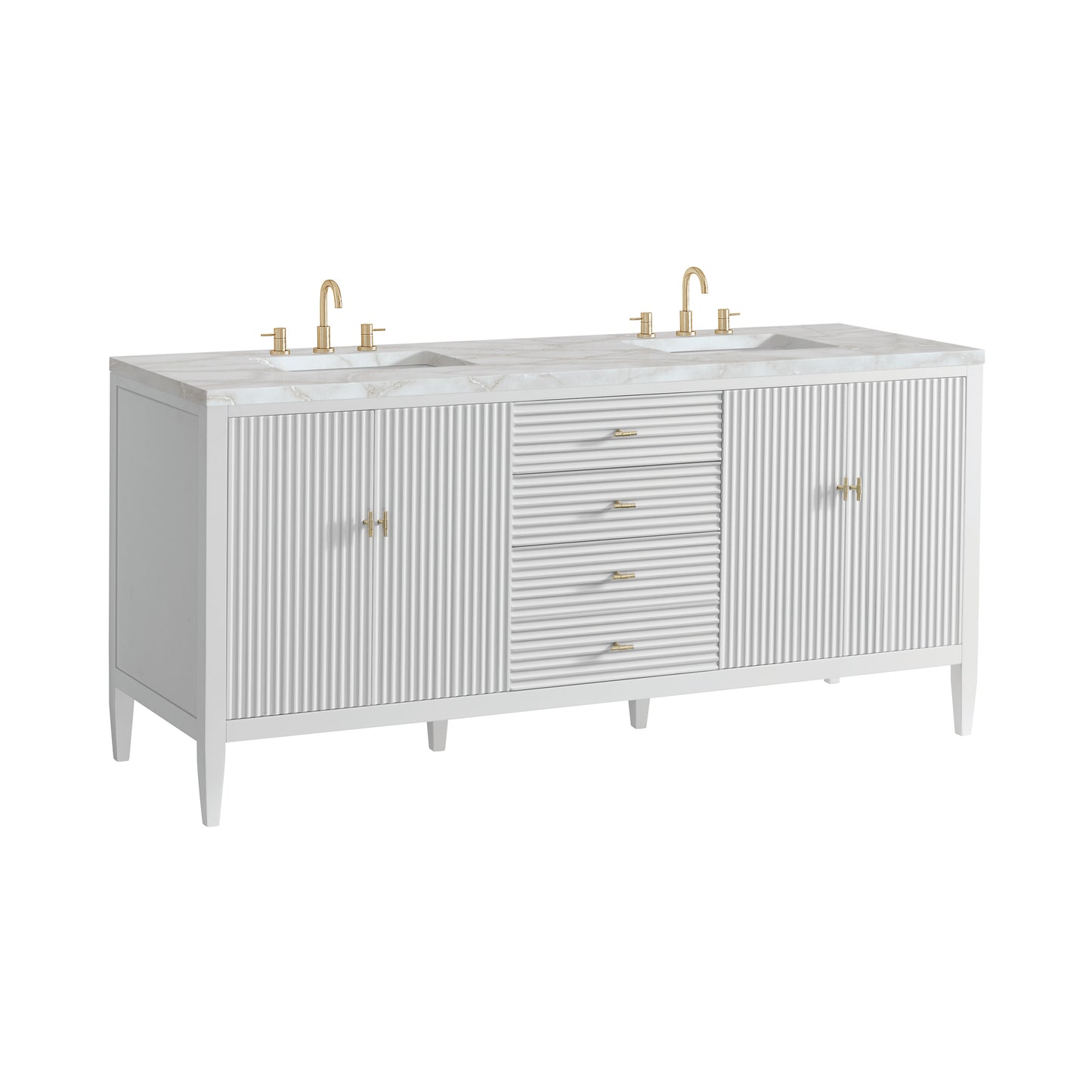 Renovate for Less Atlanta Myrrin 72" Double Vanity, Bright White w/ 3 CM Victorian Silver Silestone Top w/FreePower Wireless Charger