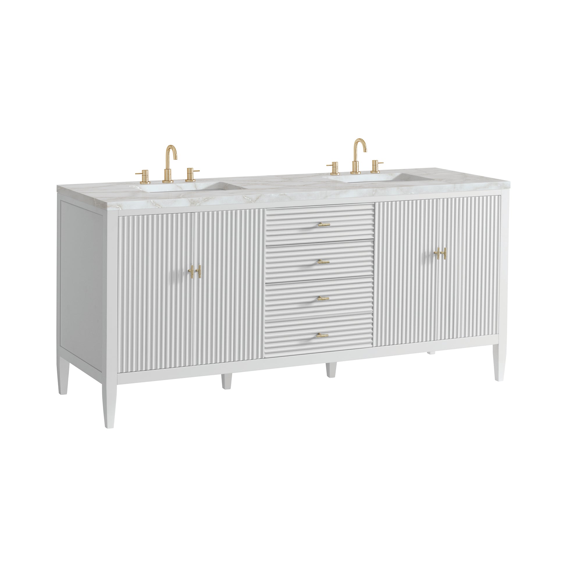 Renovate for Less Atlanta Myrrin 72" Double Vanity, Bright White w/ 3 CM Victorian Silver Silestone Top w/FreePower Wireless Charger