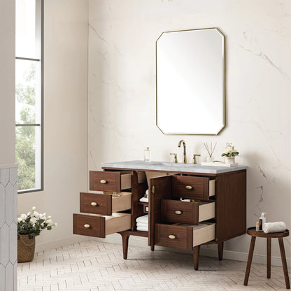 Amberly 48" Single Vanity, Mid-Century Walnut w/ 3 CM Victorian Silver Top w/FreePower Wireless Charger