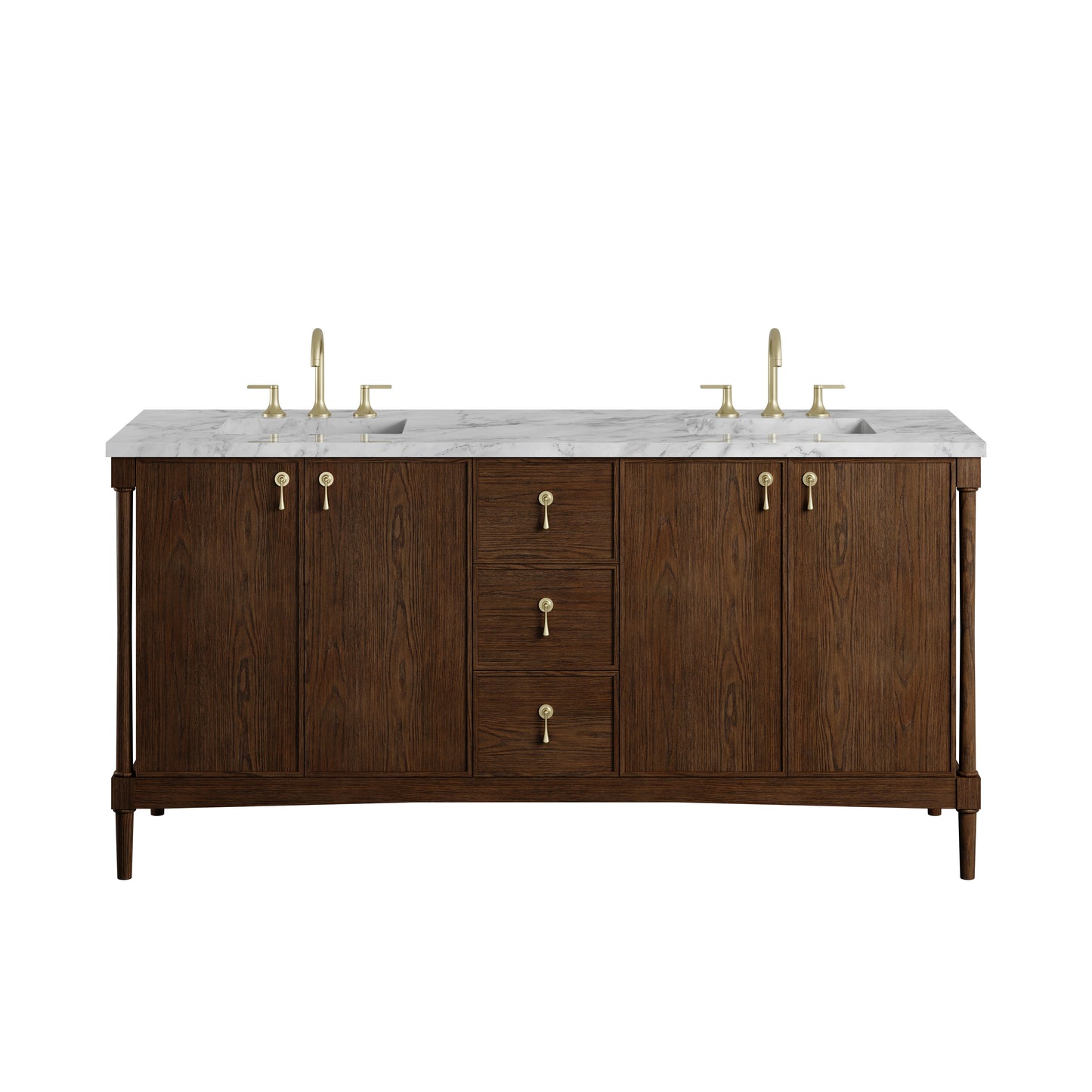 Renovate for Less Atlanta Kinnsden 72" Double Vanity, Sable Oak w/ 3 CM Carrara Marble Top