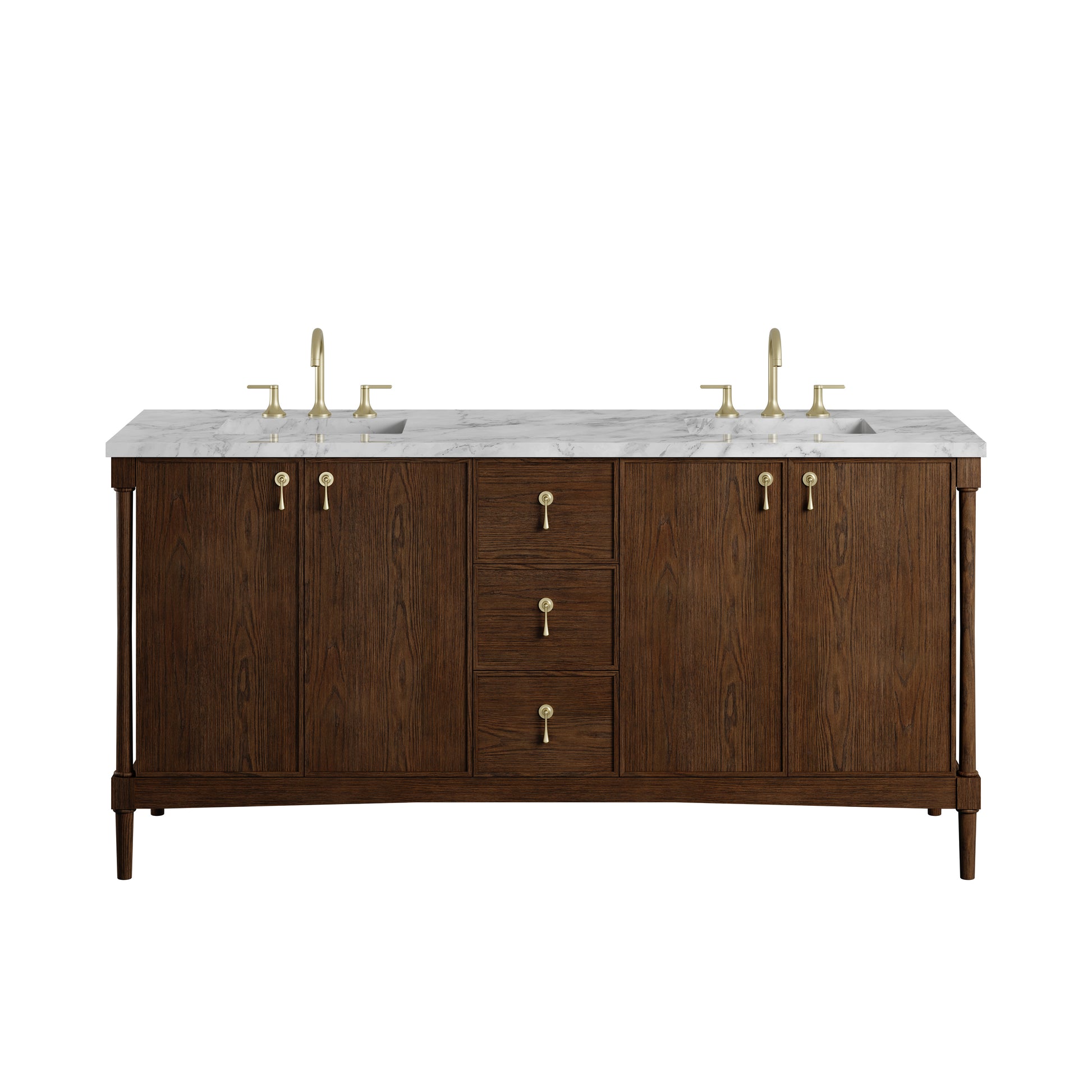 Renovate for Less Atlanta Kinnsden 72" Double Vanity, Sable Oak w/ 3 CM Carrara Marble Top
