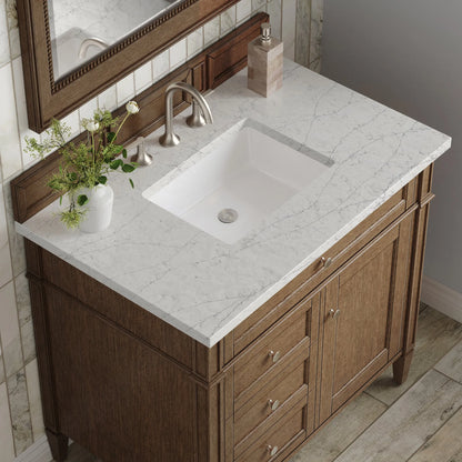 Brittany 36" Single Vanity, Saddle Brown w/ 3 CM Eternal Jasmine Pearl Silestone Top