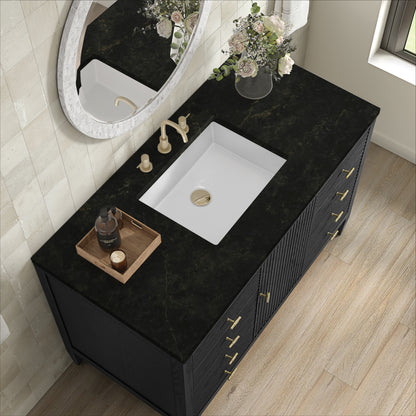 Renovate for Less Atlanta Myrrin 48" Single Vanity, Carbon Oak, w/ 3 CM Phantome Eclos Top
