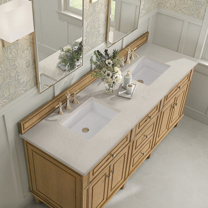 Renovate for Less Atlanta Lorelai 72" Double Vanity, Light Natural Oak, w/ 3 CM Siberian Silestone Top