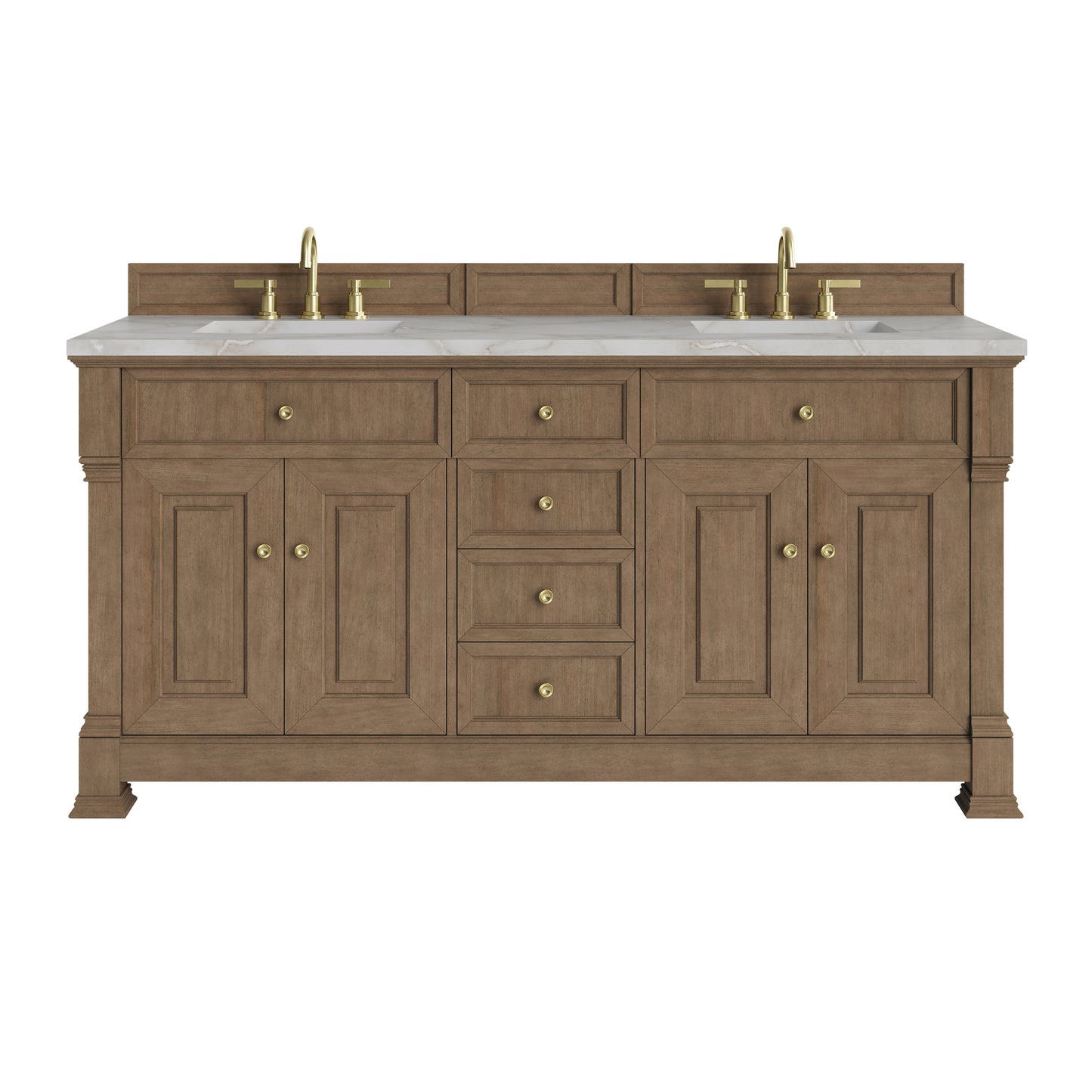 Renovate for Less Atlanta Brookfield 72" Double Vanity, Pecan w/ 3 CM Victorian Silver  Silestone Top w/ FreePower Wireless Charger