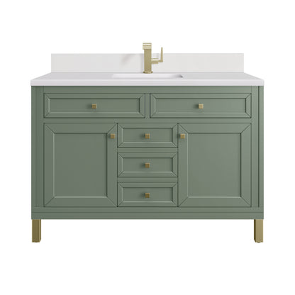 Renovate for Less Atlanta Chicago 48" Single Vanity, Smokey Celadon, w/ Single Hole 3CM White Zeus Silestone® Top & Backsplash