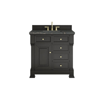 Brookfield 36" Single Vanity, Black Onyx w/ 3 CM Parisien Bleu Silestone Top