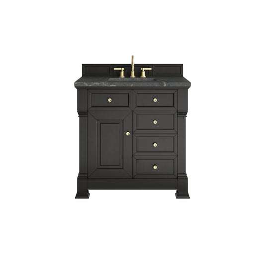 Brookfield 36" Single Vanity, Black Onyx w/ 3 CM Parisien Bleu Silestone Top