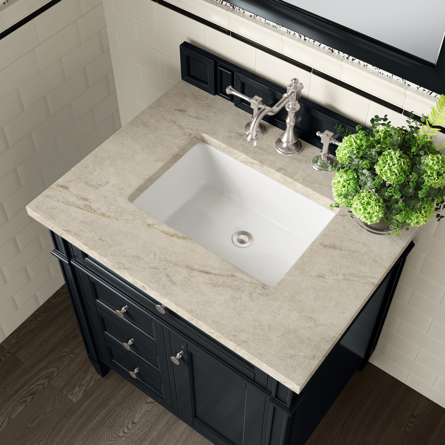 Renovate for Less Atlanta Brittany 30" Single Vanity, Black Onyx, w/ 3 CM Tajnar Eclos Top