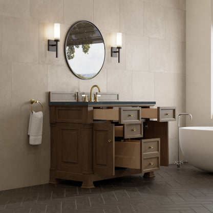 Renovate for Less Atlanta Brookfield 48" Single Vanity, Pecan w/3 CM Charcoal Soapstone Silestone Top