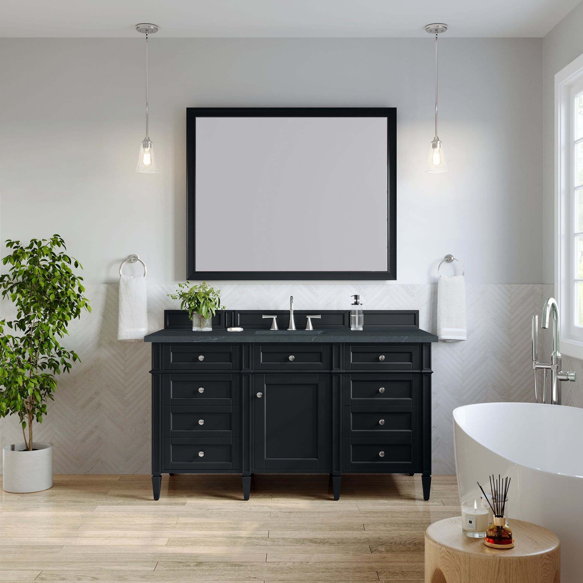 Renovate for Less Atlanta Brittany 60" Single Vanity, Black Onyx, w/ 3 CM Charcoal Soapstone Silestone Top