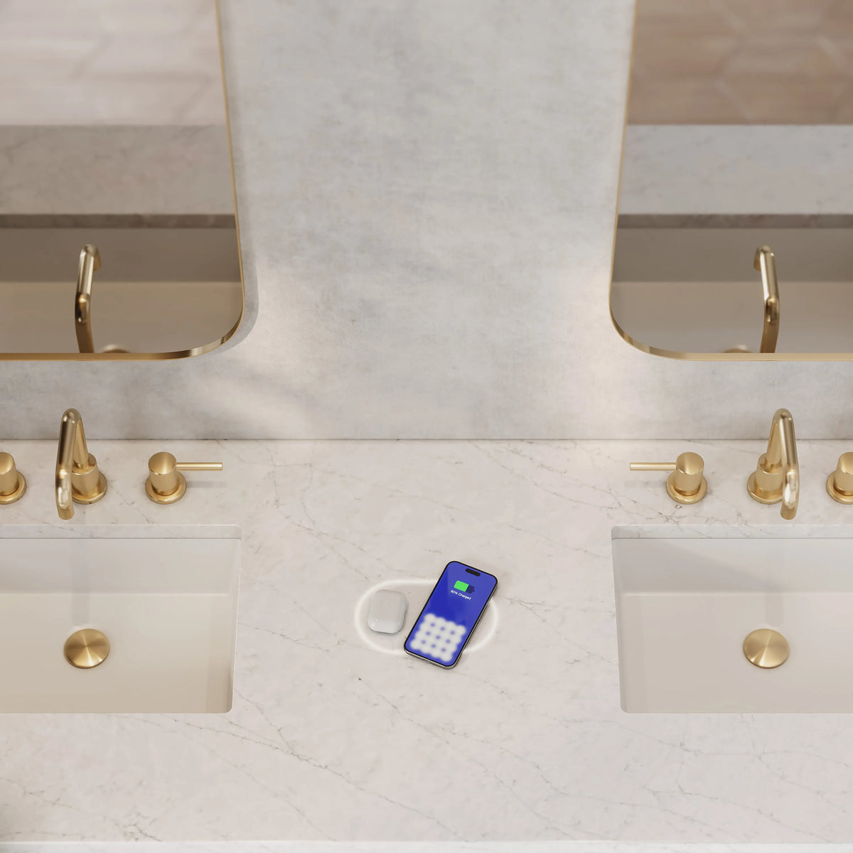 Breckenridge 72" Double Vanity, Smokey Celadon w/ 3 CM Eternal Jasmine Pearl Top w/FreePower Wireless Charger