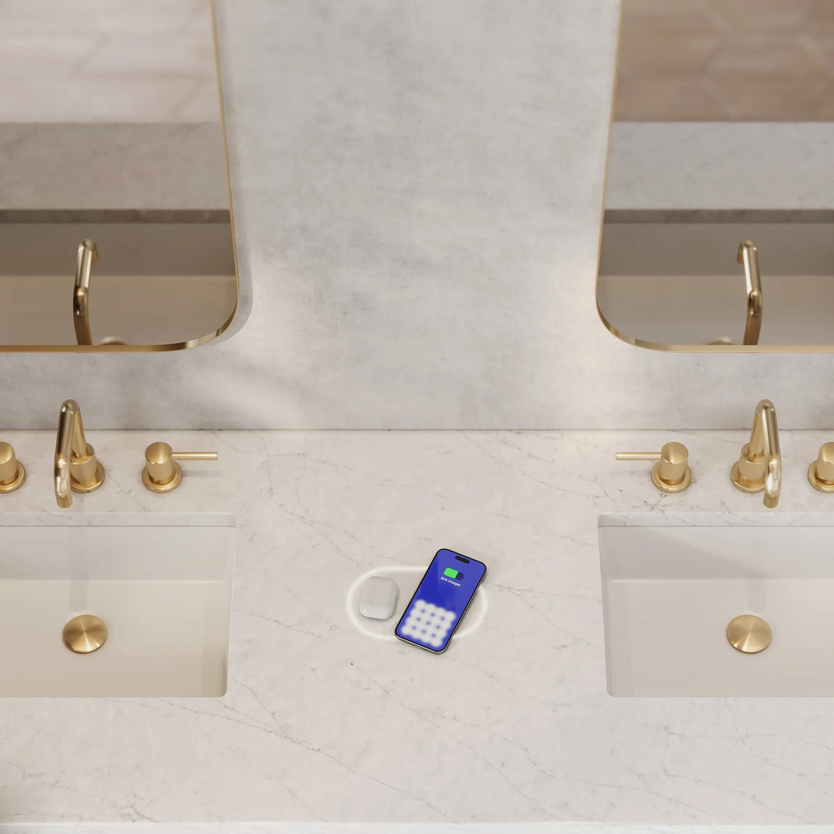Breckenridge 72" Double Vanity, Light Natural Oak w/ 3 CM Eternal Jasmine Pearl Top w/FreePower Wireless Charger