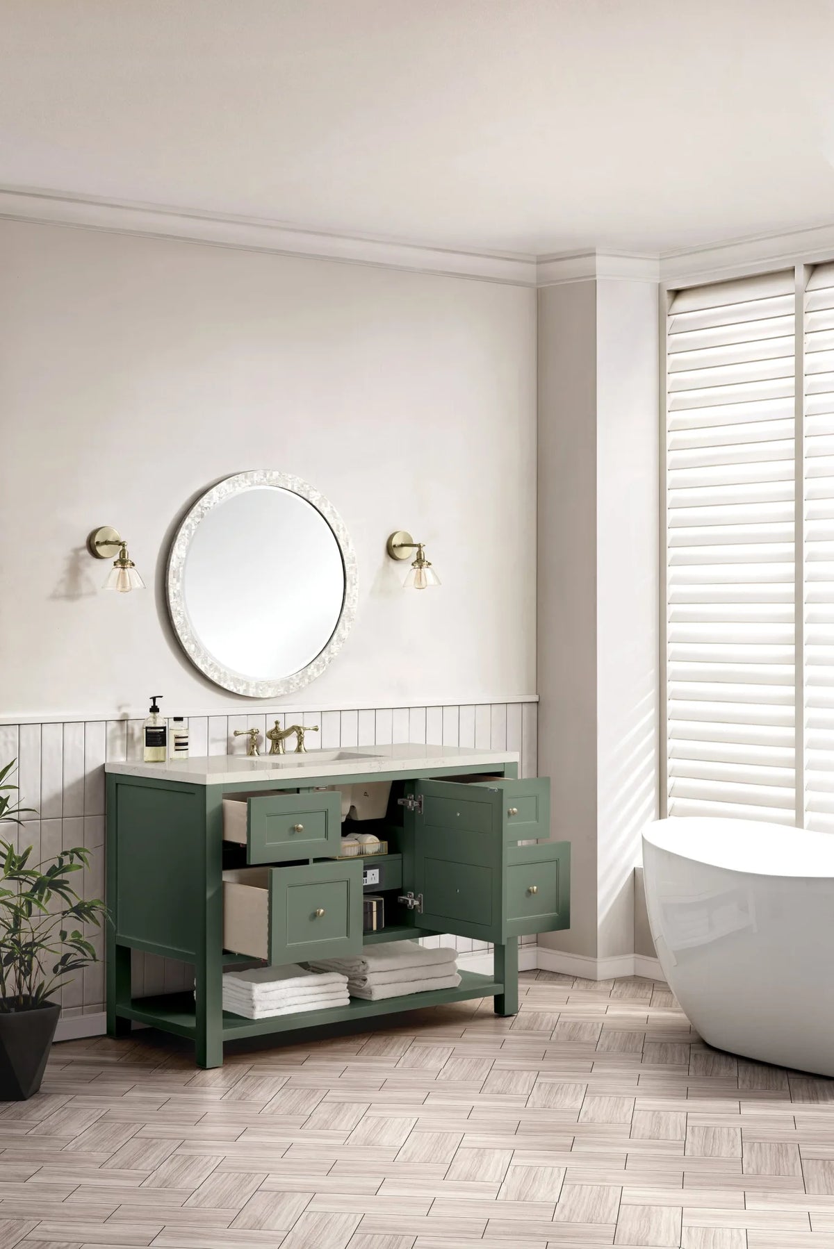 Breckenridge 48" Single Vanity, Smokey Celadon, w/ 3 CM Siberian Silestone Top