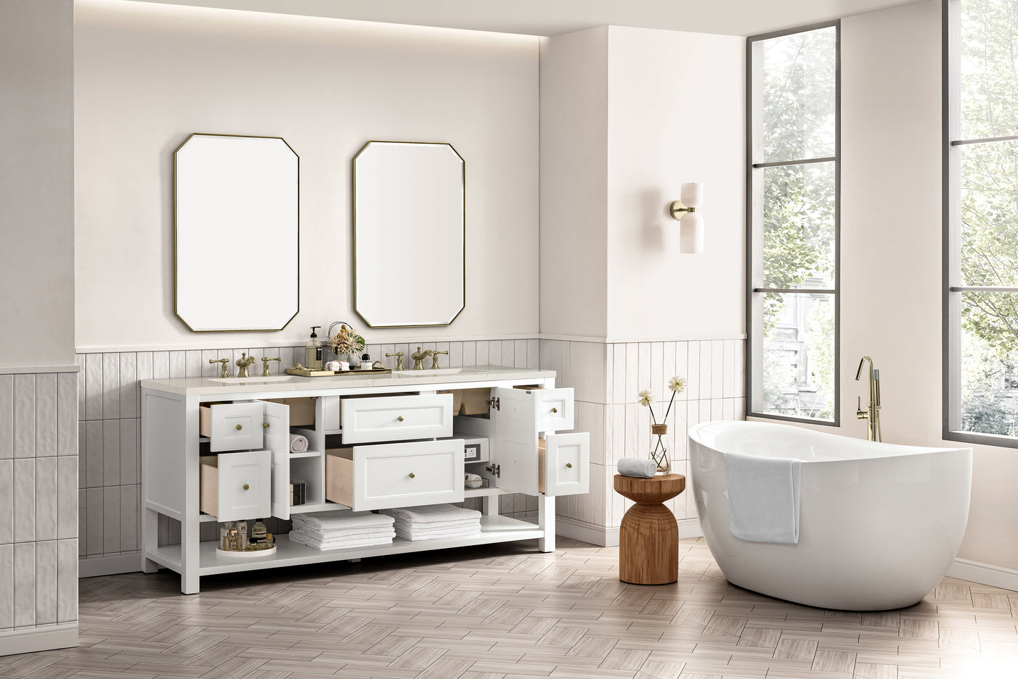 Renovate for Less Atlanta Breckenridge 72" Double Vanity, Bright White, w/ 3 CM Siberian Silestone Top