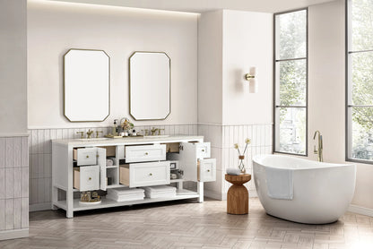 Breckenridge 72" Double Vanity, Bright White, w/ 3 CM Siberian Silestone Top