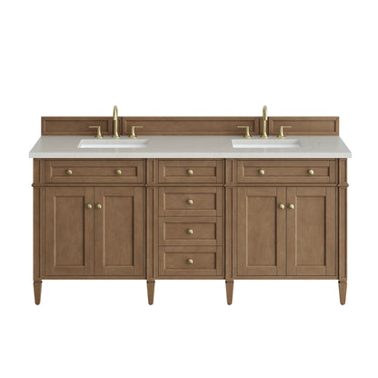 Renovate for Less Atlanta Brittany 72" Double Vanity, Pecan w/ 3 CM Siberian Silestone Top w/FreePower Wireless Charger