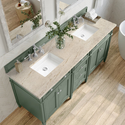 Renovate for Less Atlanta Brittany 72" Double Vanity, Smokey Celadon, w/ 3 CM Tajnar Eclos Top