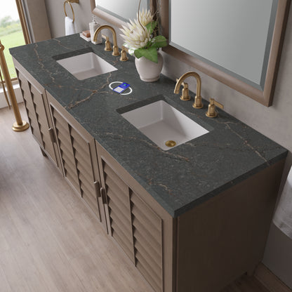 Renovate for Less Atlanta Portland 72" Double Vanity Whitewashed Walnut w/ 3 CM Parisien Bleu Silestone Top w/FreePower Wireless Charger