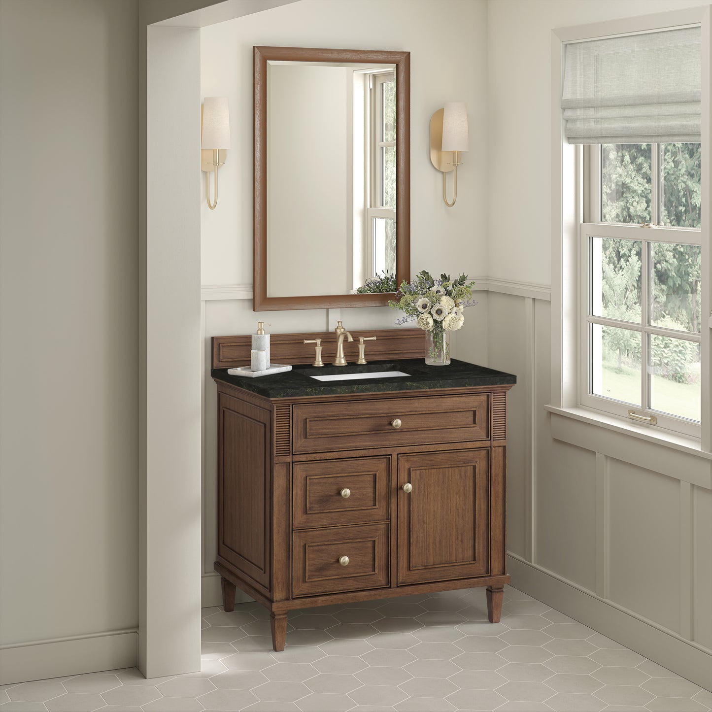 Renovate for Less Atlanta Lorelai 36" Single Vanity, Mid-Century Walnut, w/ 3 CM Phantome Eclos Top