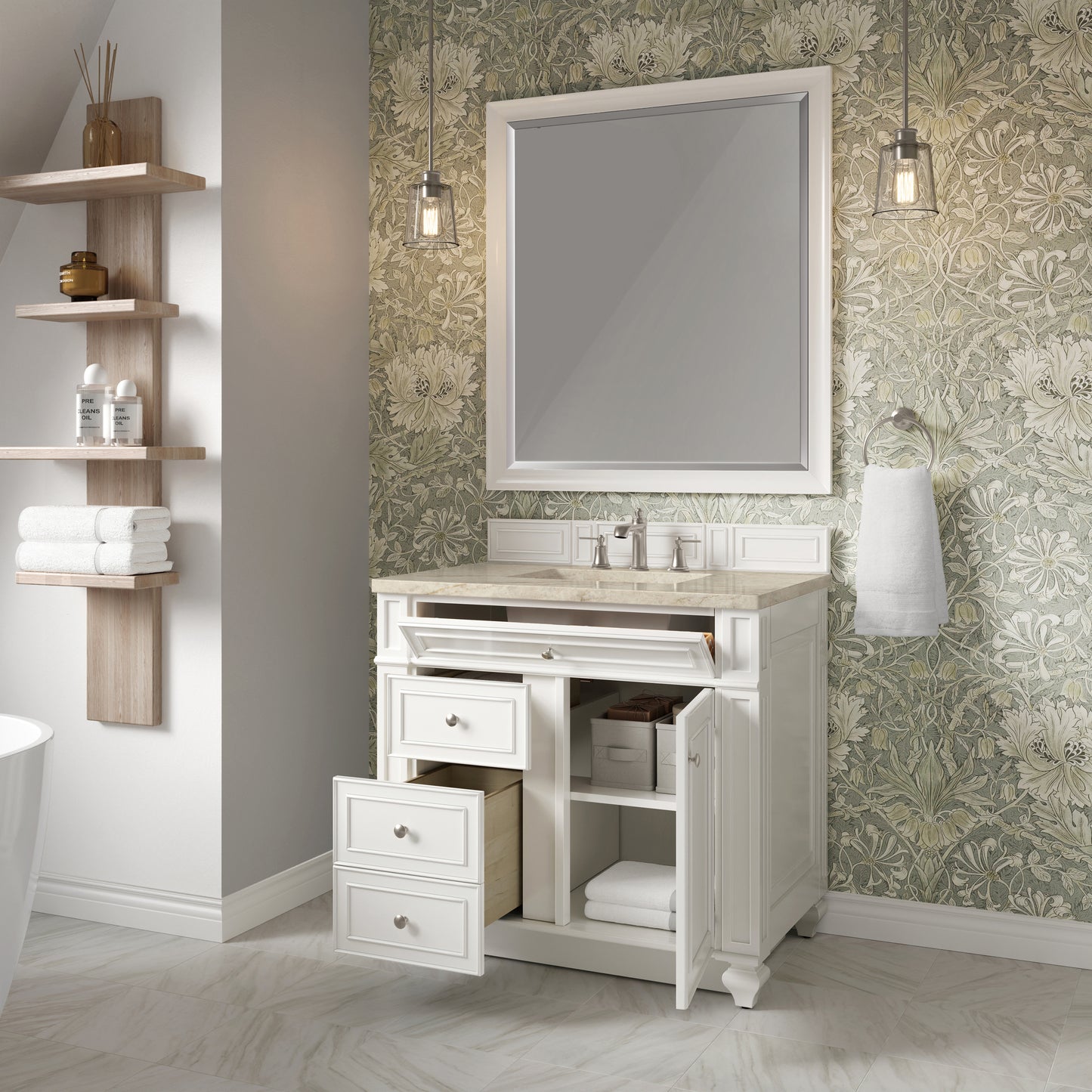 Renovate for Less Atlanta Bristol 36" Single Vanity, Bright White, w/ 3 CM Tajnar Eclos Top