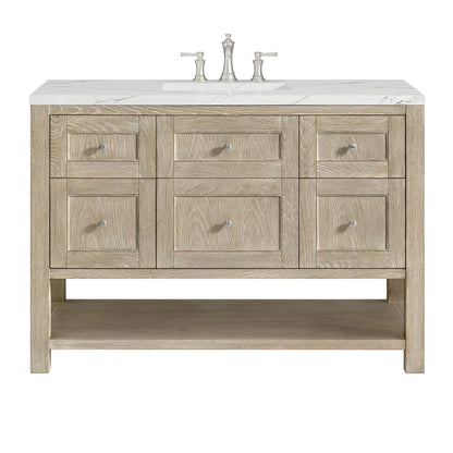 Breckenridge 48" Single Vanity, Whitewashed Oak w/ 3 CM Ethereal Noctis Silestone Top w/FreePower Wireless Charger