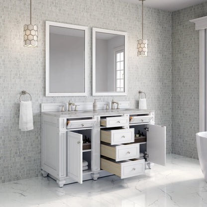 Bristol 60" Double Vanity, Bright White w/ 3 CM Victorian Silver Silestone Top