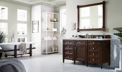 Renovate for Less Atlanta Brittany 60" Single Vanity, Burnished Mahogany w/ 3 CM Eternal Jasmine Pearl Silestone Top w/FreePower Wireless Charger