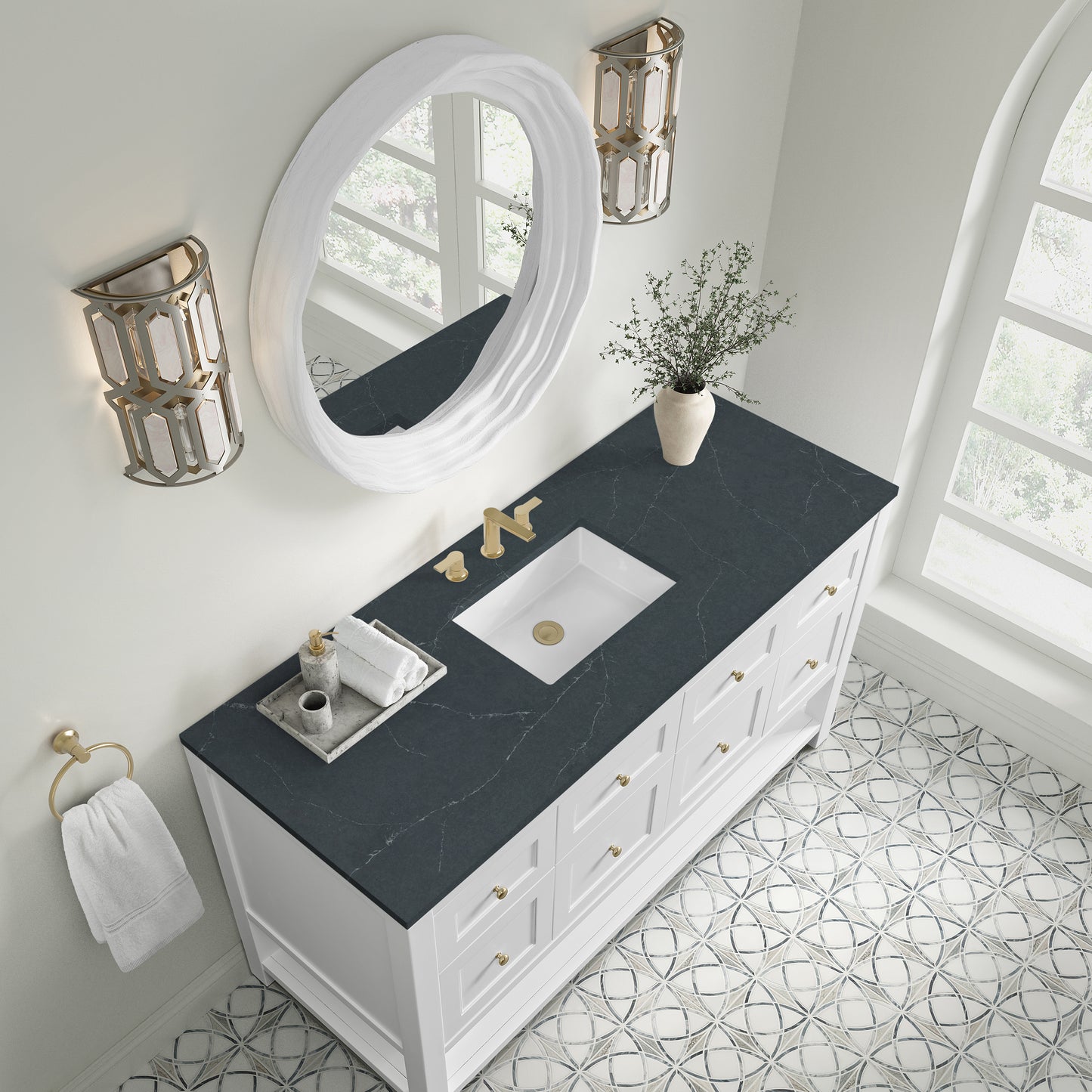 Renovate for Less Atlanta Breckenridge 60" Single Vanity, Bright White, w/ 3 CM Charcoal Soapstone Quartz Top