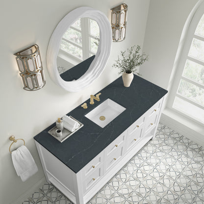 Renovate for Less Atlanta Breckenridge 60" Single Vanity, Bright White, w/ 3 CM Charcoal Soapstone Quartz Top