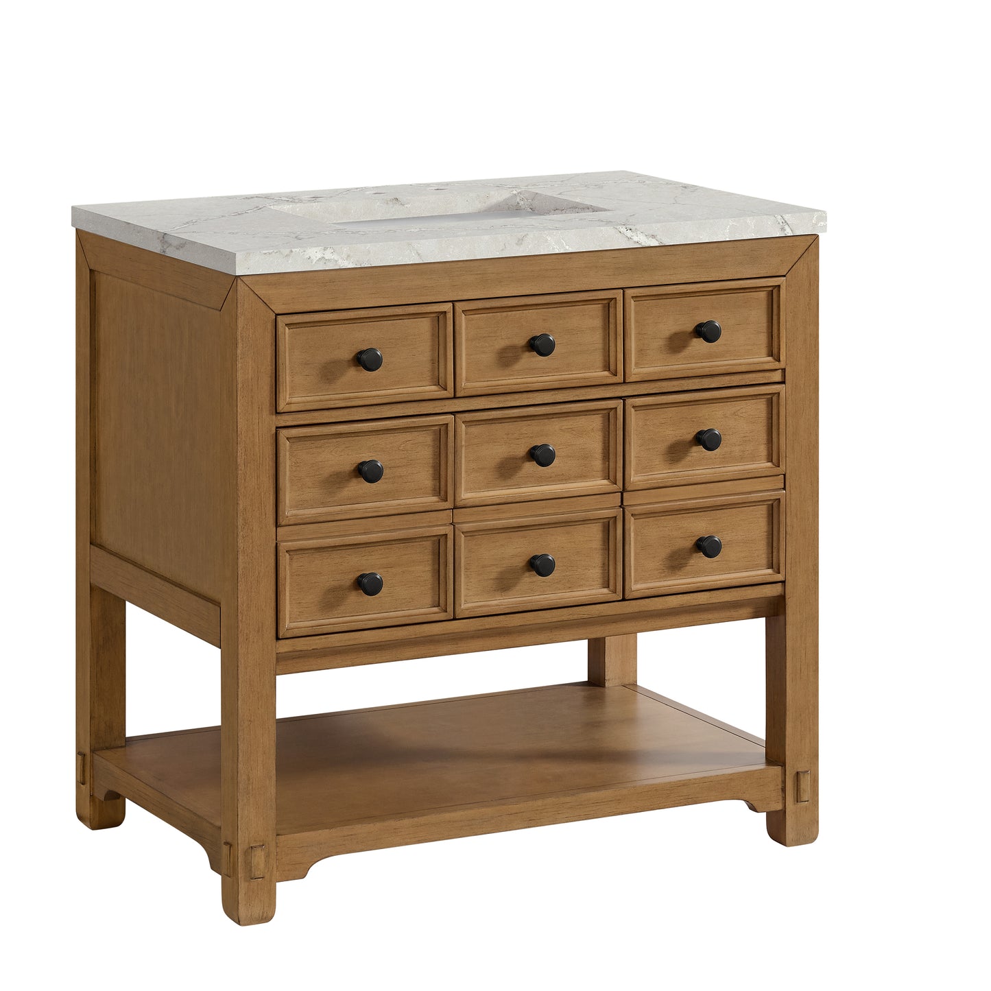 Renovate for Less Atlanta Malibu 36" Single Vanity, Amber Birch w/ 3 CM Victorian Silver Top