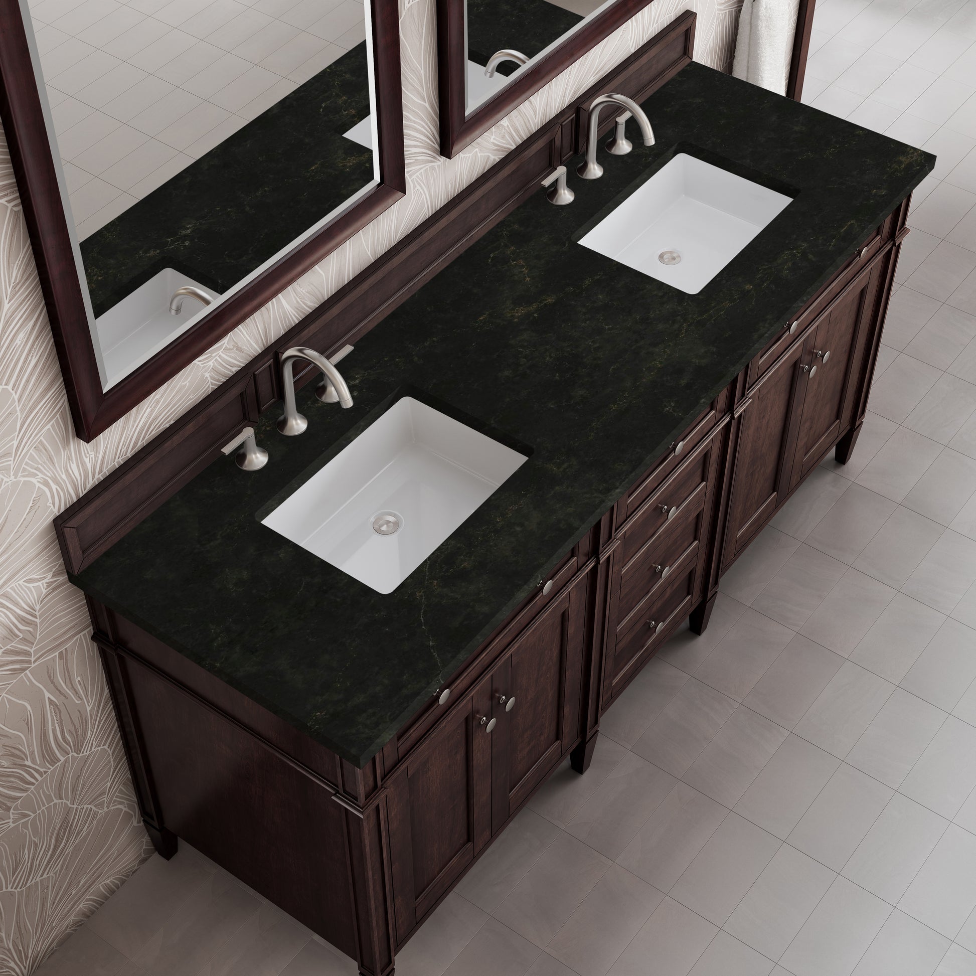 Renovate for Less Atlanta Brittany 72" Double Vanity, Burnished Mahogany, w/ 3 CM Phantome Eclos Top