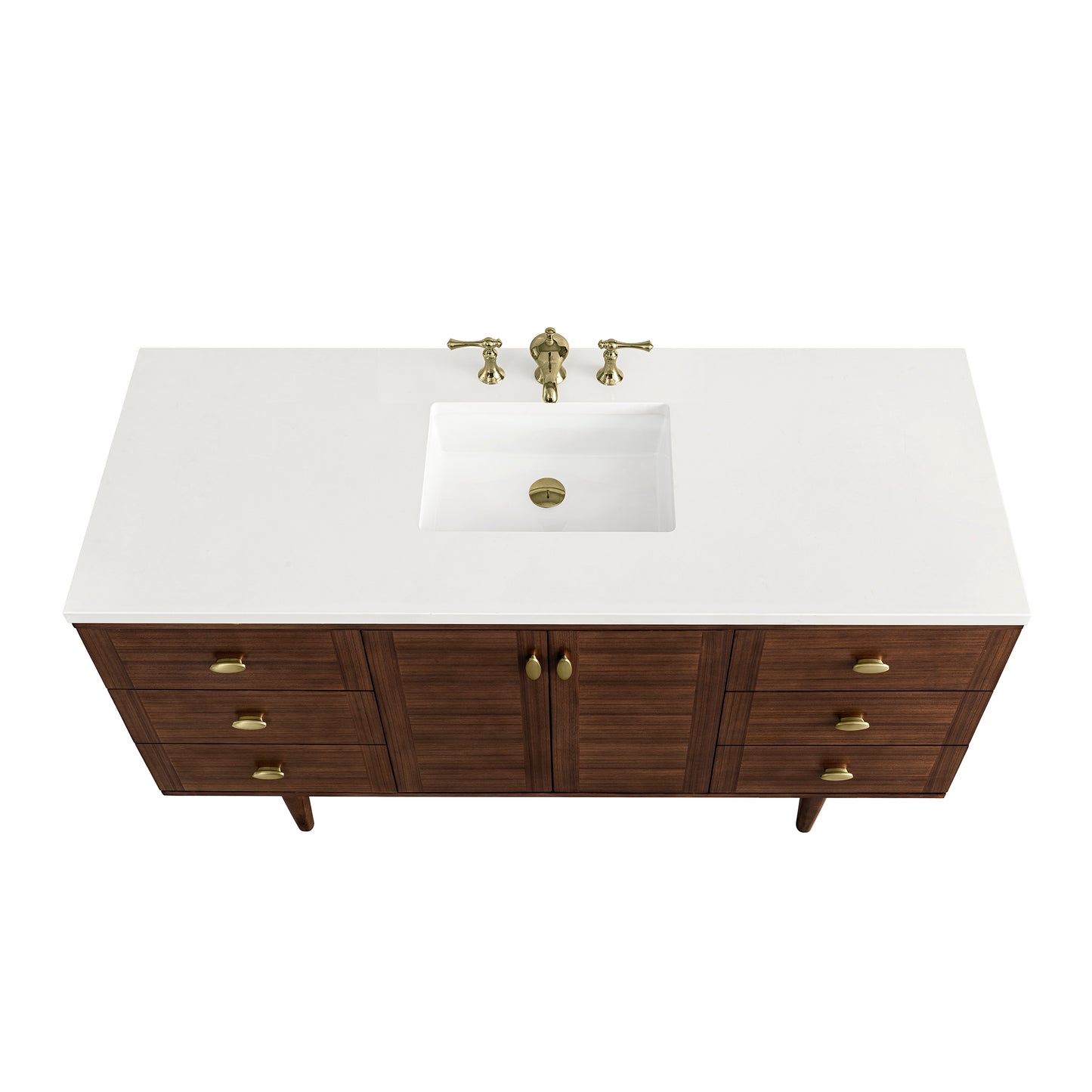 Renovate for Less Atlanta Amberly 60" Single Vanity, Mid-Century Walnut w/ 3 CM White Zeus Top
