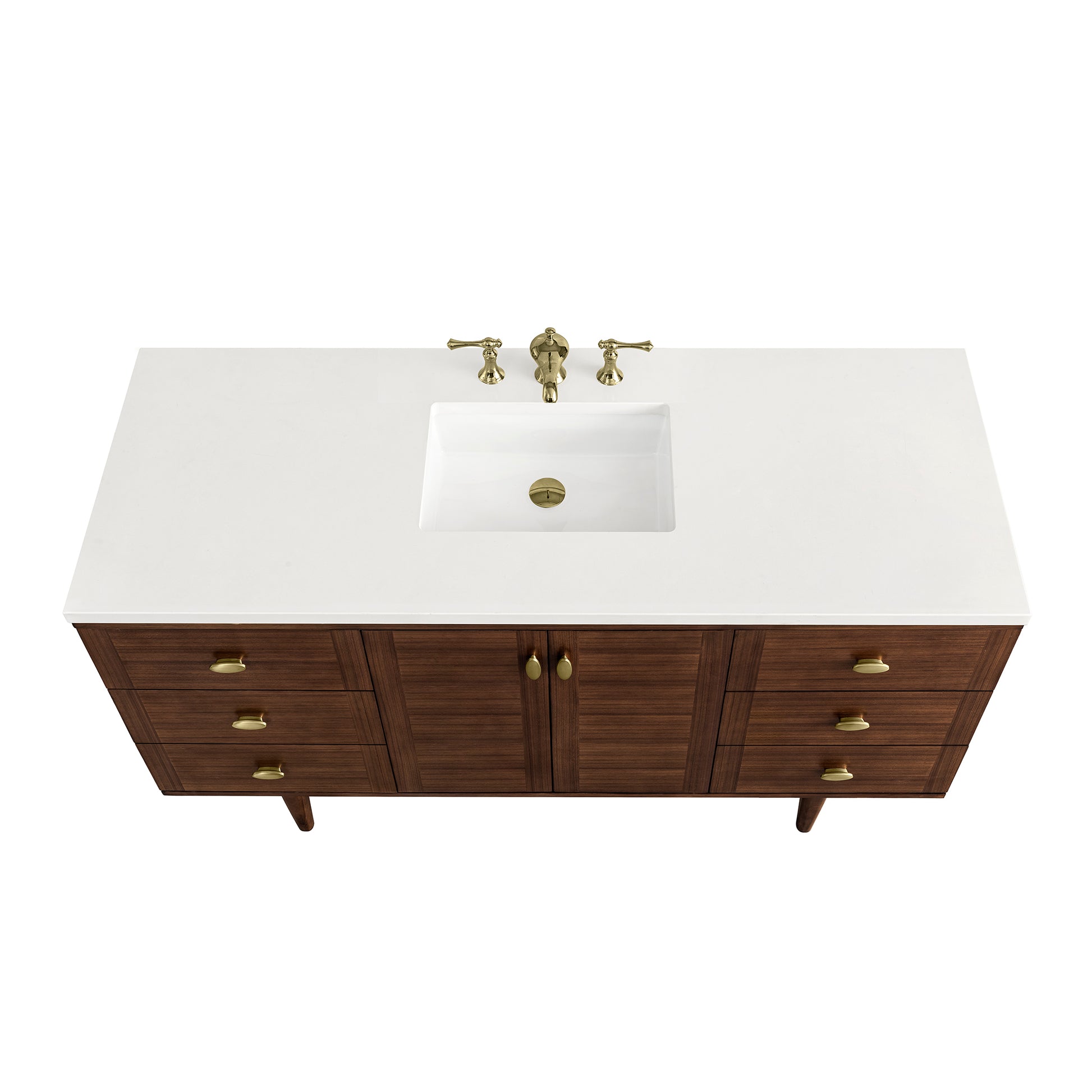 Renovate for Less Atlanta Amberly 60" Single Vanity, Mid-Century Walnut w/ 3 CM White Zeus Top
