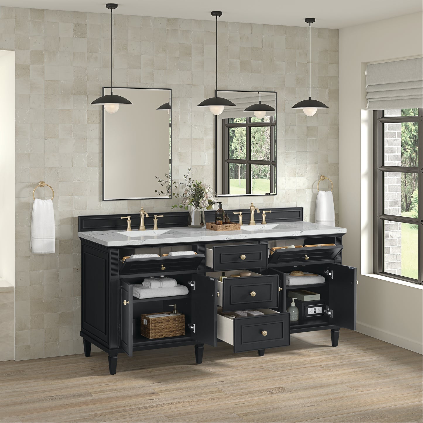 Renovate for Less Atlanta Lorelai 72" Double Vanity, Black Onyx w/ 3 CM Ethereal Noctis Silestone Top