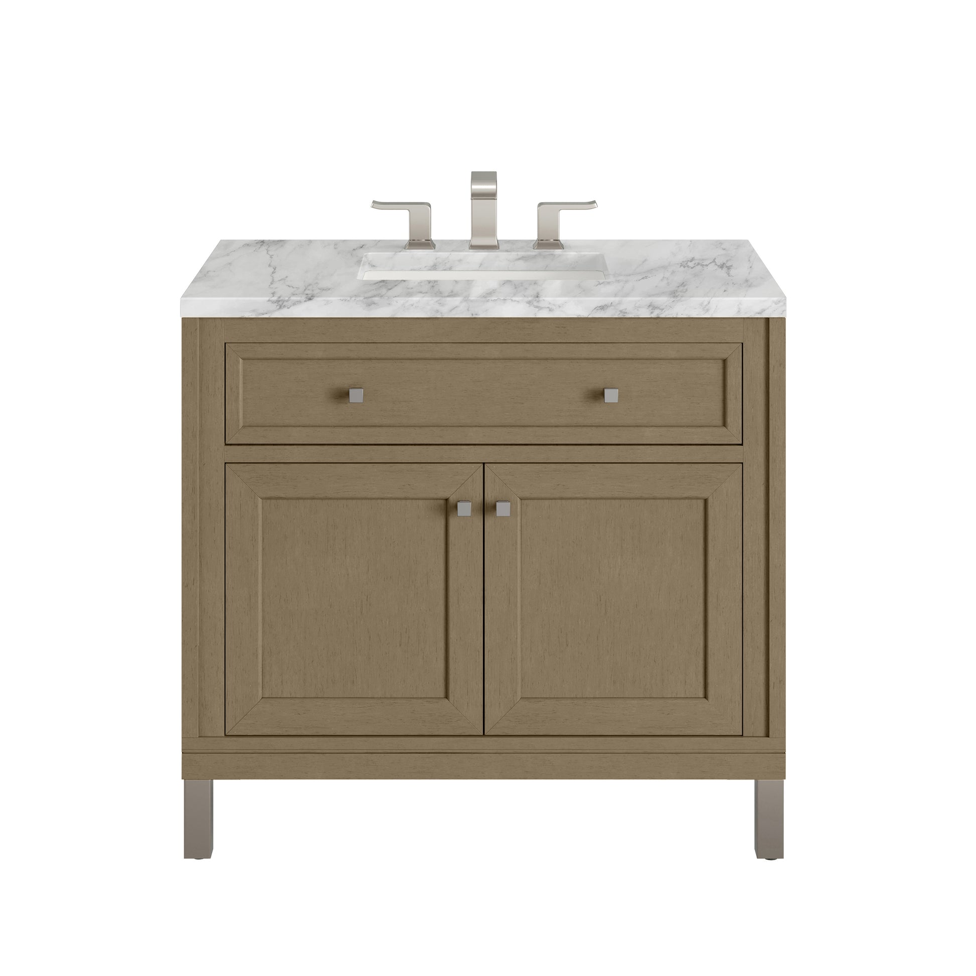 Renovate for Less Atlanta Chicago 36" Single Vanity, Walnut Whisper, w/ 3 CM Carrara Marble Top