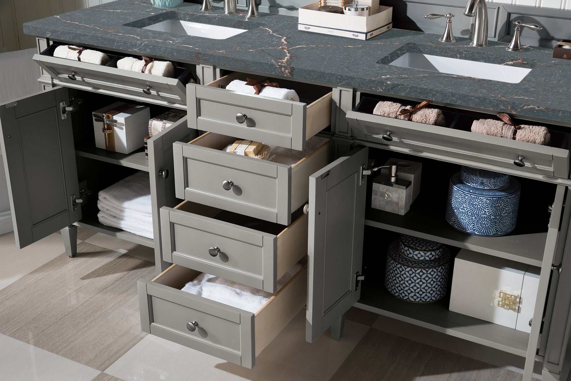 Renovate for Less Atlanta Brittany 72" Double Vanity, Urban Gray w/ 3 CM Parisien Bleu Silestone Top
