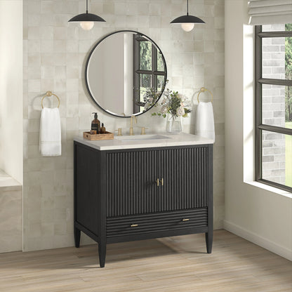 Myrrin 36" Vanity, Carbon Oak, w/ 3 CM Siberian Silestone Top