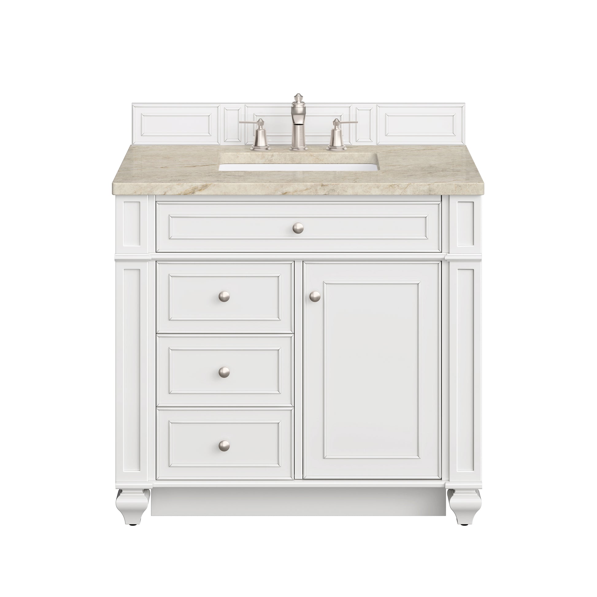 Renovate for Less Atlanta Bristol 36" Single Vanity, Bright White, w/ 3 CM Tajnar Eclos Top