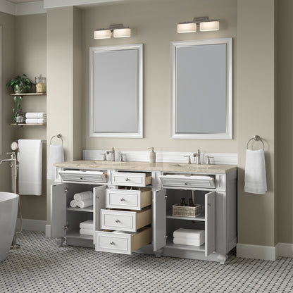 Renovate for Less Atlanta Bristol 72" Double Vanity, Bright White, w/ 3 CM Tajnar Eclos Top w/FreePower Wireless Charger