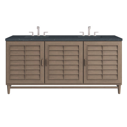 Renovate for Less Atlanta Portland 72" Double Vanity Whitewashed Walnut w/ 3 CM Charcoal Soapstone Silestone Top